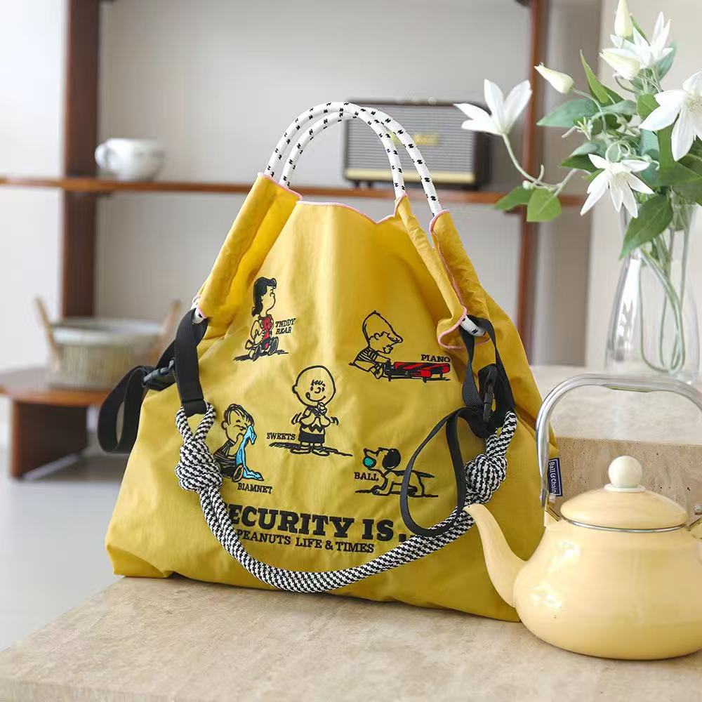 Japanese Style Ball Chain Embroidery Canvas Crossbody Bag – Eco Tote Shoulder Bag