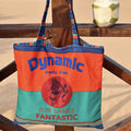 VAUTO Thai Mythology Print Canvas Tote Bag – Colorblock Beach Shoulder Bag