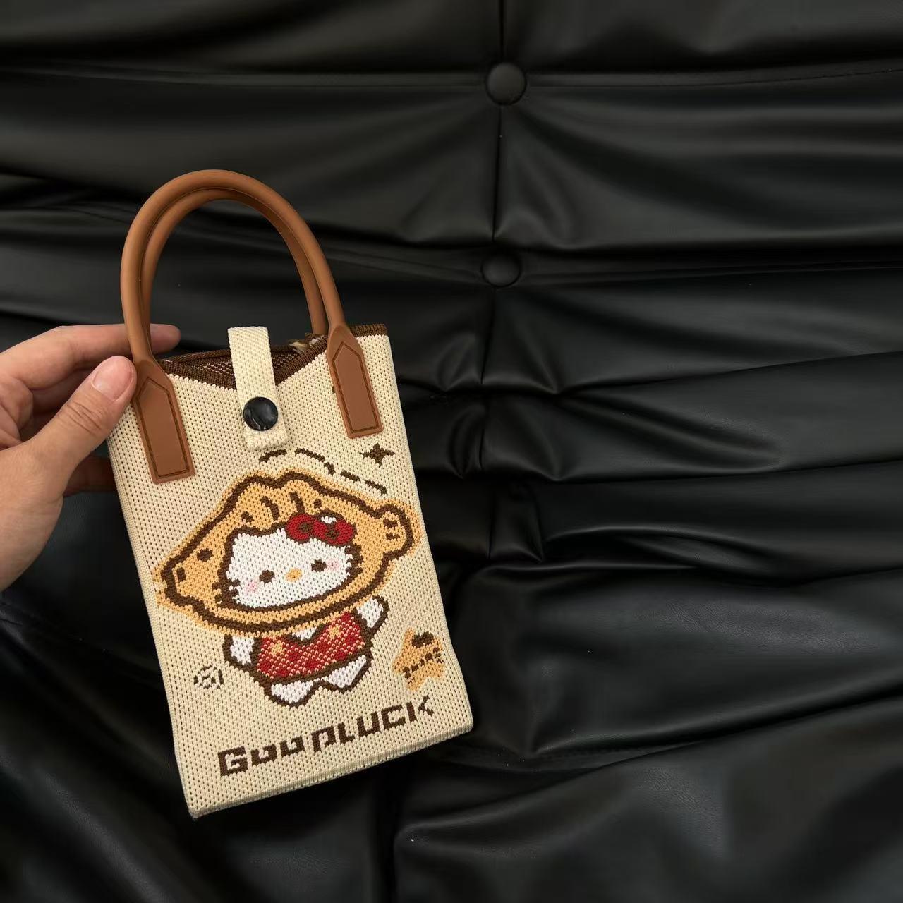 Kawaii Knit Phone Crossbody Bag – Cute Cartoon Mini Shoulder Bag for Cycling, Work & Daily Outings