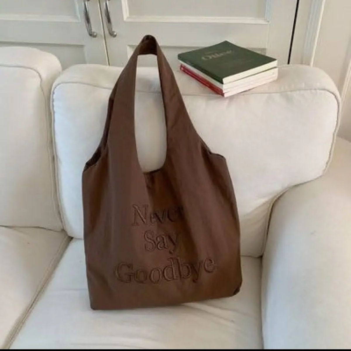 Oversized Letter Embroidery Canvas Tote Bag – Lazy Style Shoulder Bag for Daily Commute