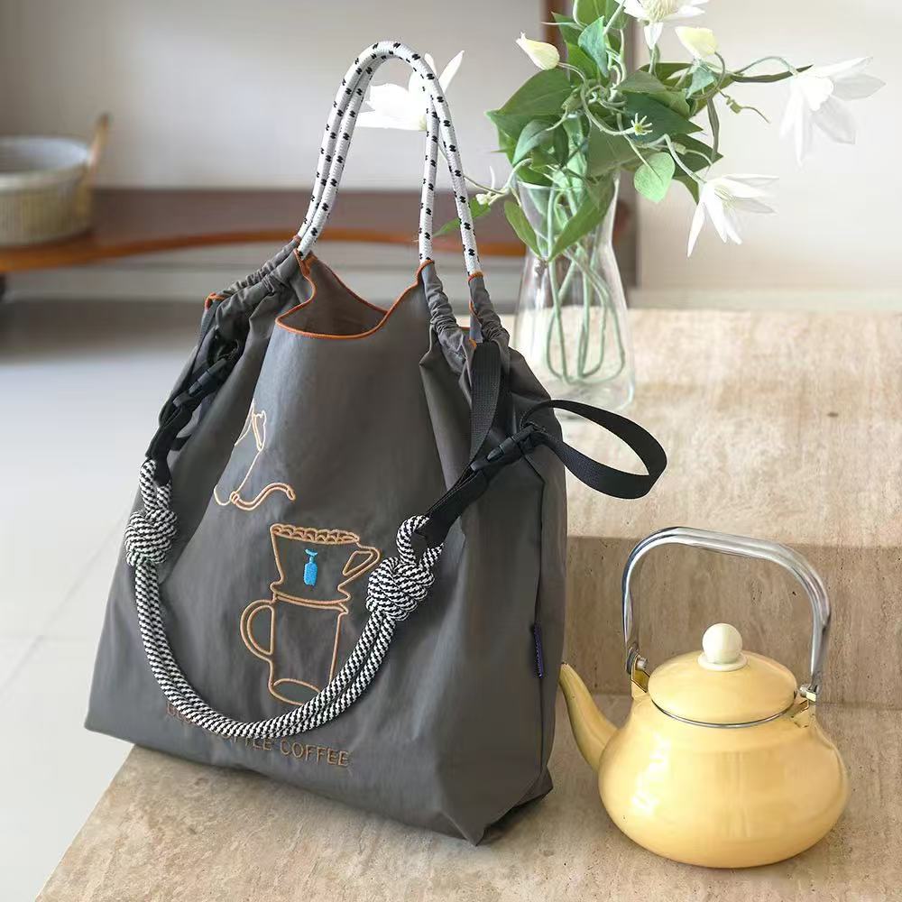 Japanese Style Ball Chain Embroidery Canvas Crossbody Bag – Eco Tote Shoulder Bag