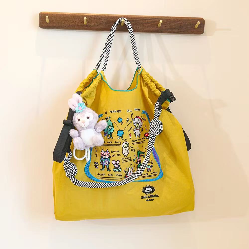 Japanese Style Ball Chain Embroidery Canvas Crossbody Bag – Eco Tote Shoulder Bag