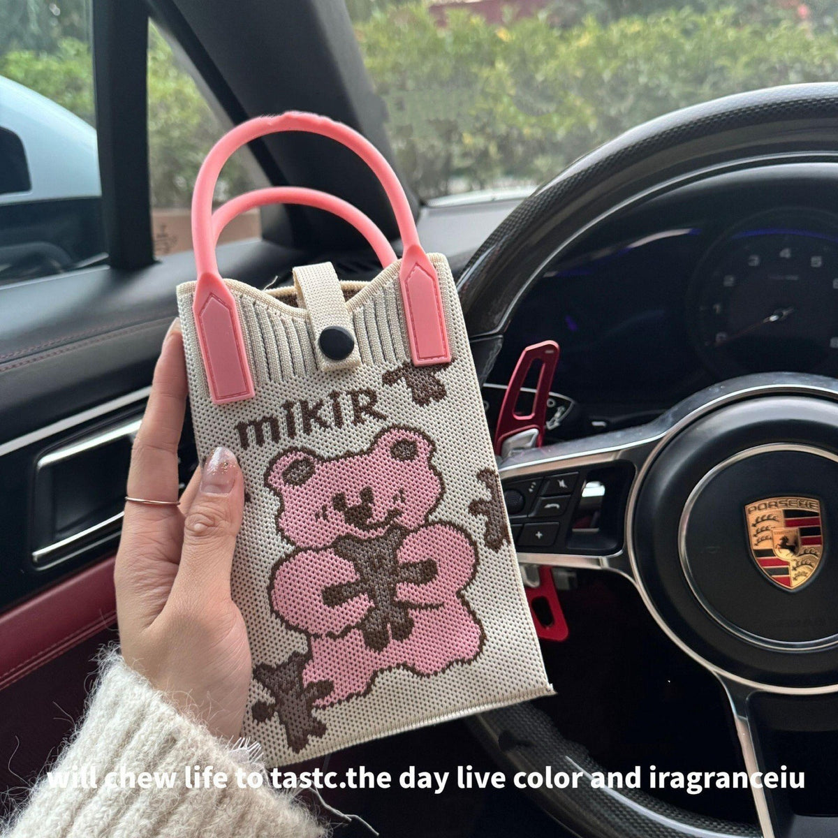 Kawaii Knit Phone Crossbody Bag – Cute Cartoon Mini Shoulder Bag for Cycling, Work & Daily Outings