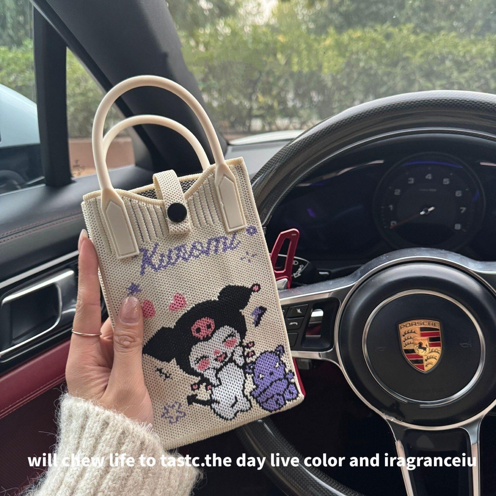 Kawaii Knit Phone Crossbody Bag – Cute Cartoon Mini Shoulder Bag for Cycling, Work & Daily Outings