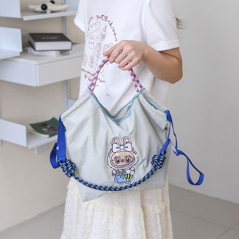 Kawaii Heavy Embroidery Canvas Tote Bag – Streetwear Shoulder Bag with Crossbody Strap