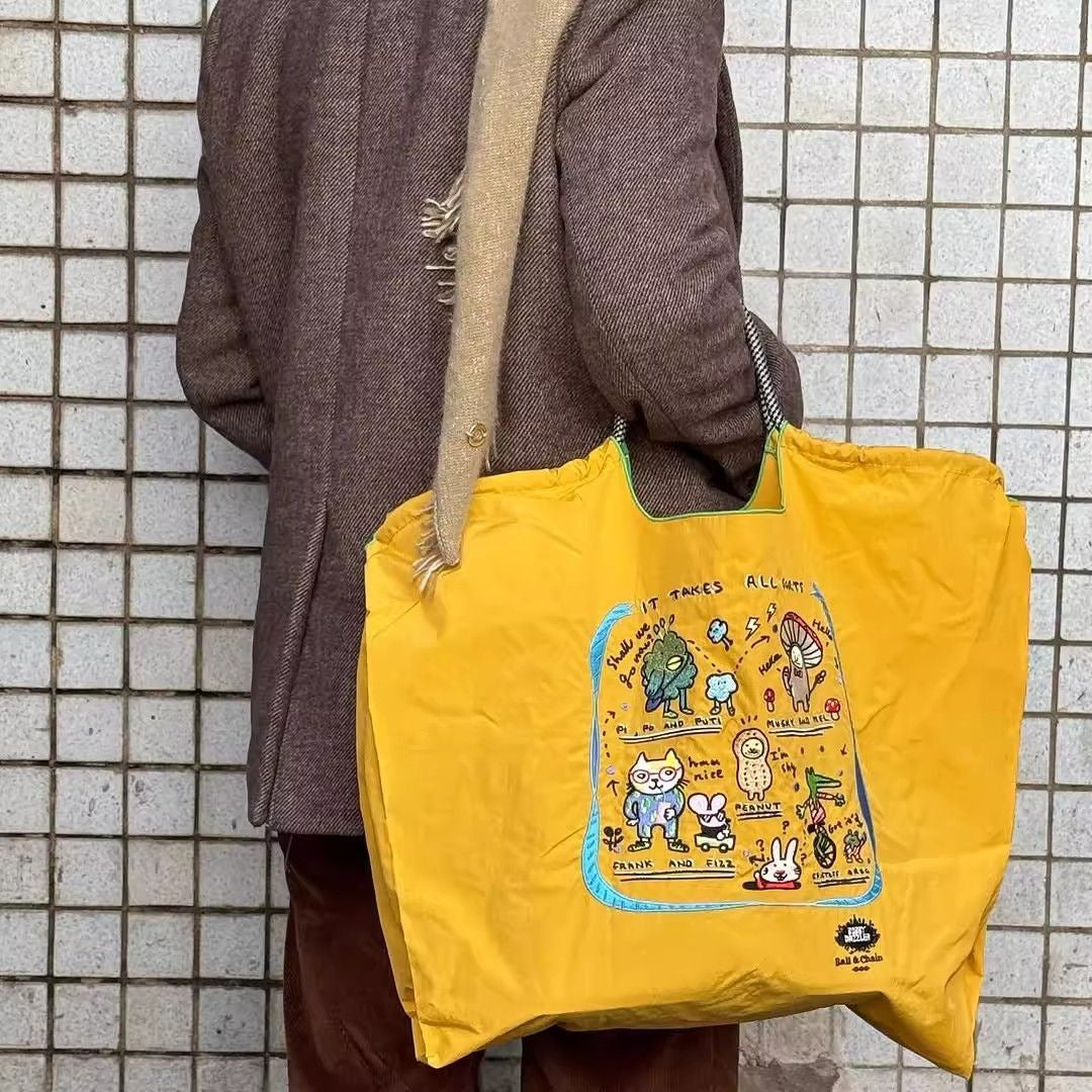 Japanese Style Ball Chain Embroidery Canvas Crossbody Bag – Eco Tote Shoulder Bag