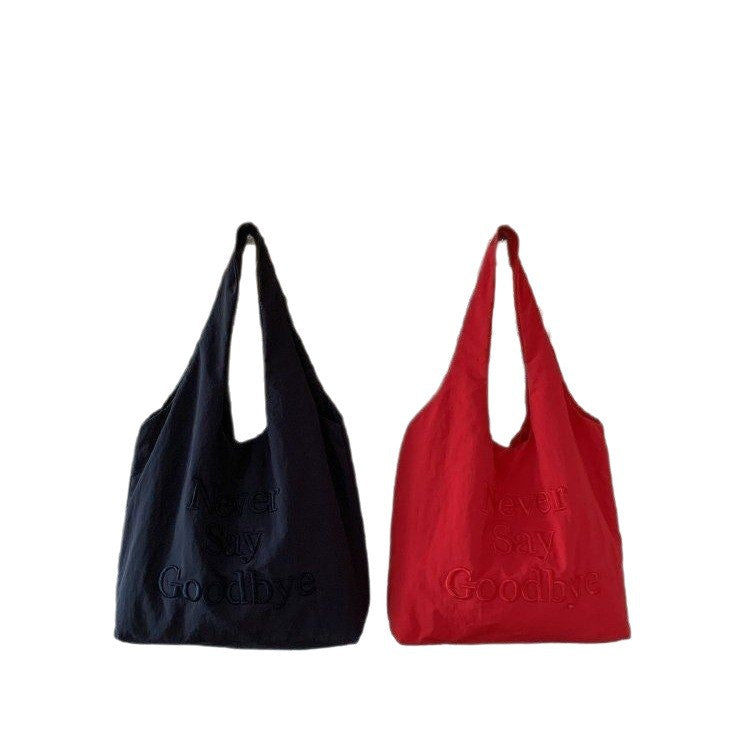 Oversized Letter Embroidery Canvas Tote Bag – Lazy Style Shoulder Bag for Daily Commute