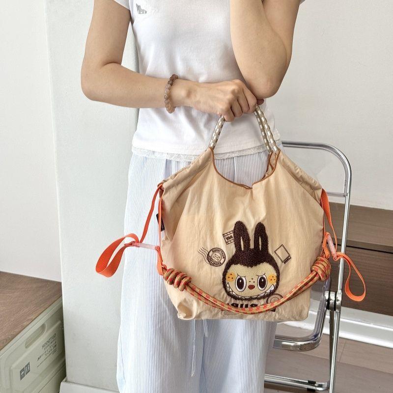 Kawaii Heavy Embroidery Canvas Tote Bag – Streetwear Shoulder Bag with Crossbody Strap