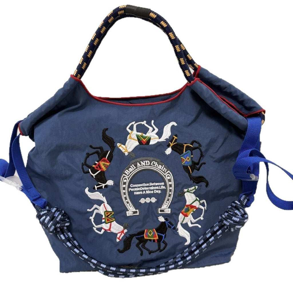Kawaii Heavy Embroidery Canvas Tote Bag – Streetwear Shoulder Bag with Crossbody Strap