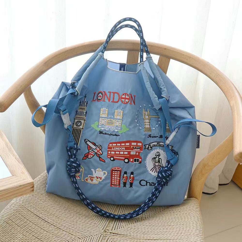 Japanese Style Ball Chain Embroidery Canvas Crossbody Bag – Eco Tote Shoulder Bag