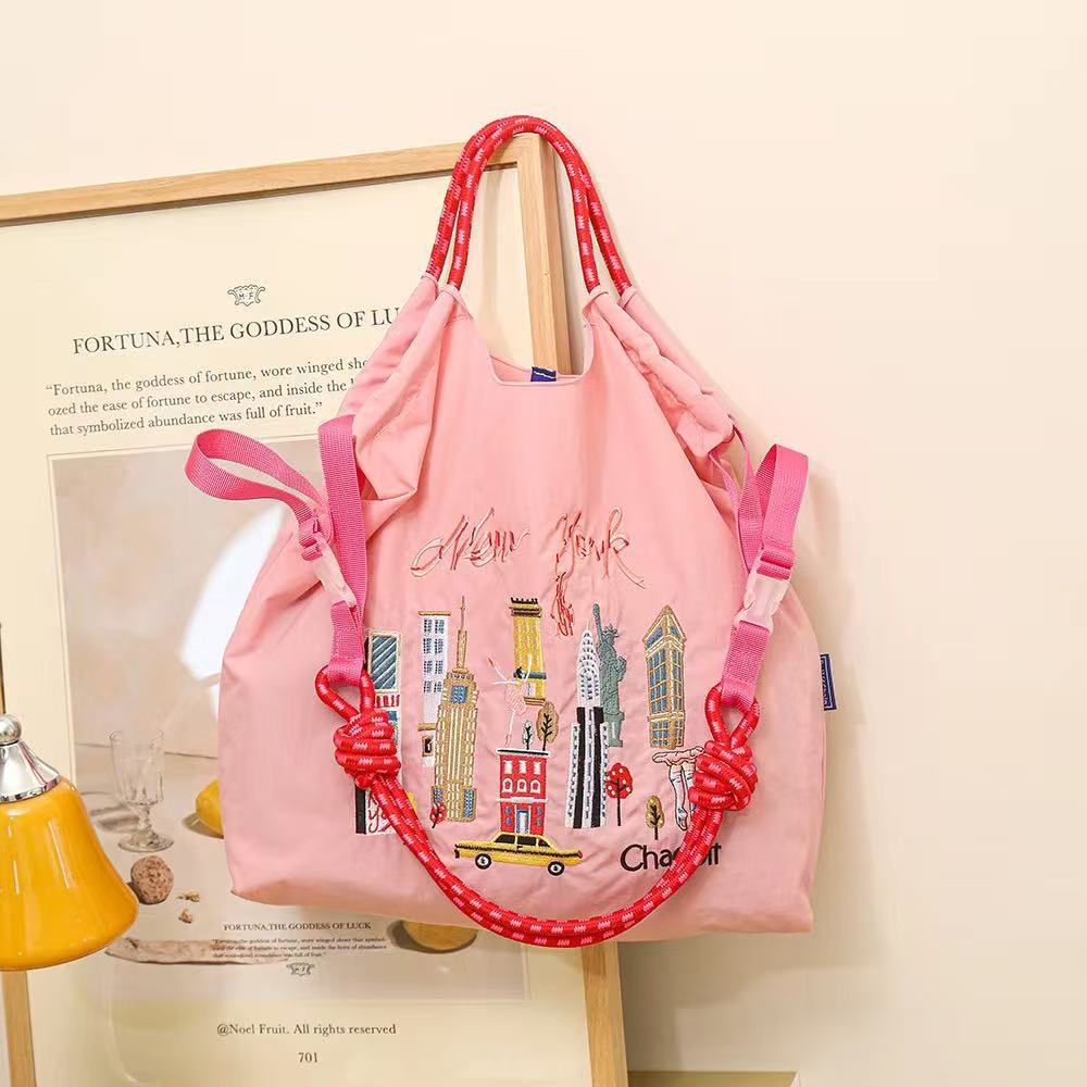 Japanese Style Ball Chain Embroidery Canvas Crossbody Bag – Eco Tote Shoulder Bag