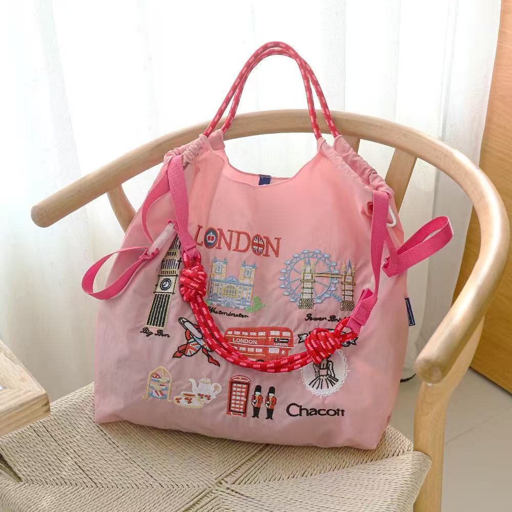 Japanese Style Ball Chain Embroidery Canvas Crossbody Bag – Eco Tote Shoulder Bag