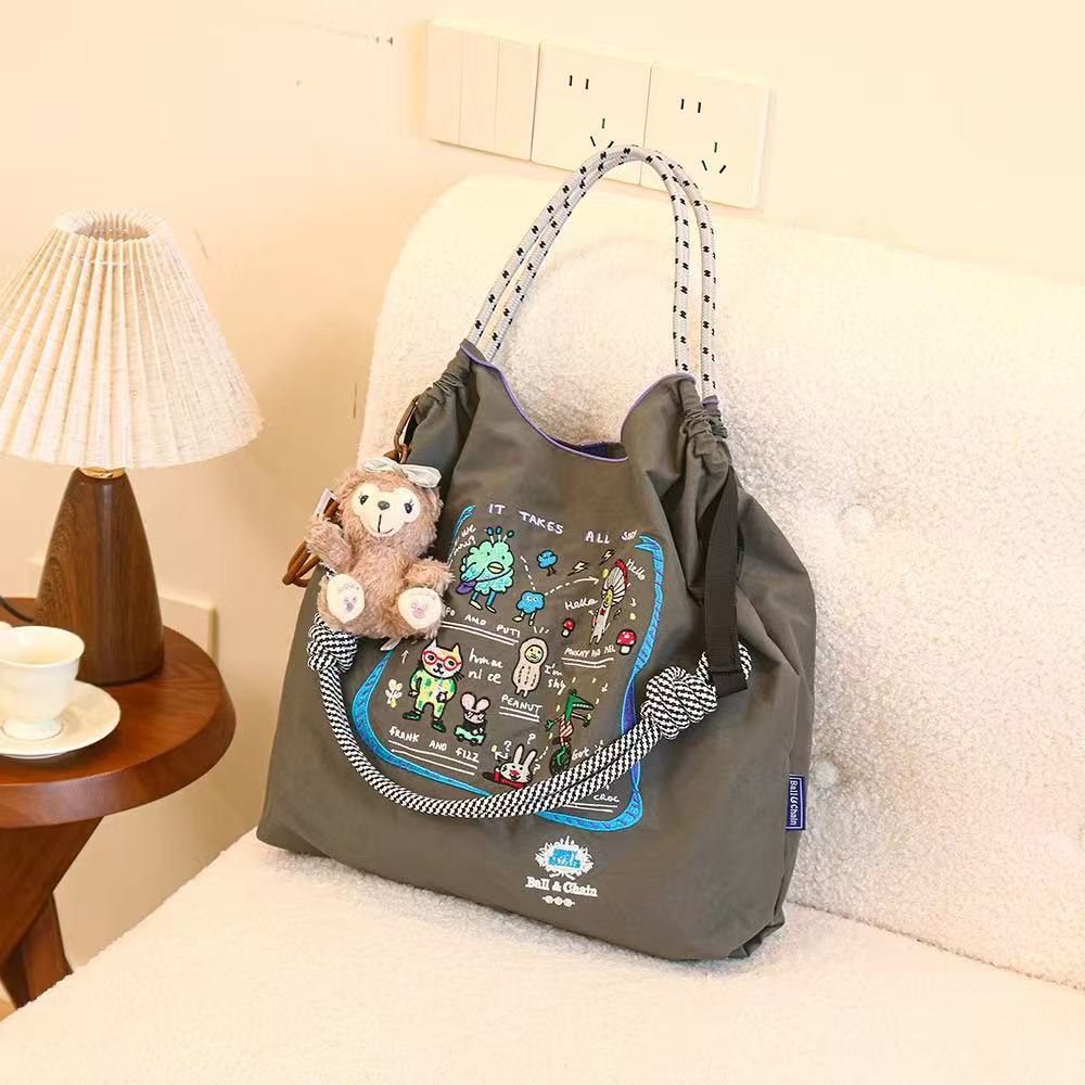 Japanese Style Ball Chain Embroidery Canvas Crossbody Bag – Eco Tote Shoulder Bag