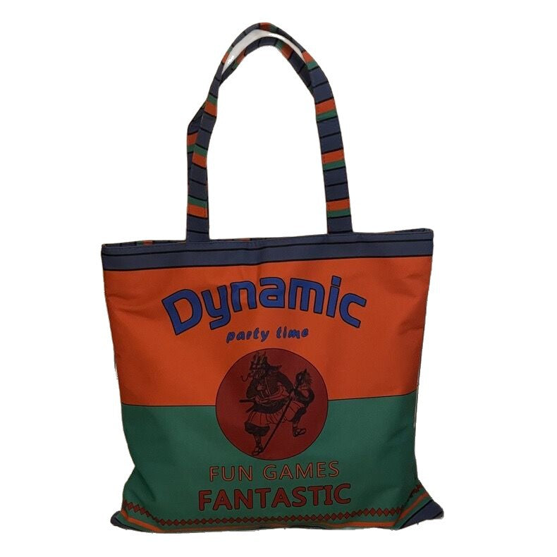 VAUTO Thai Mythology Print Canvas Tote Bag – Colorblock Beach Shoulder Bag