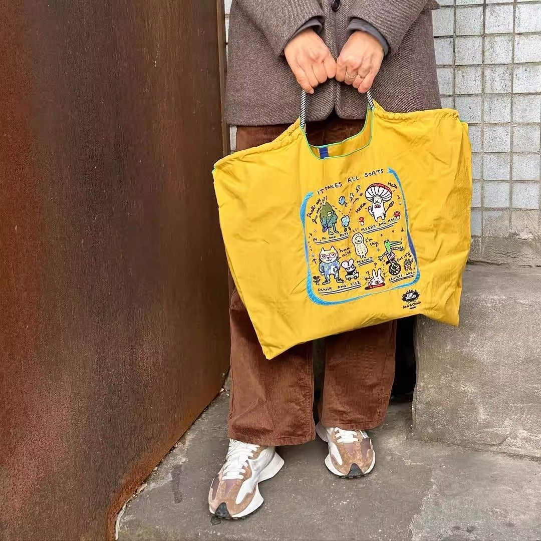 Japanese Style Ball Chain Embroidery Canvas Crossbody Bag – Eco Tote Shoulder Bag
