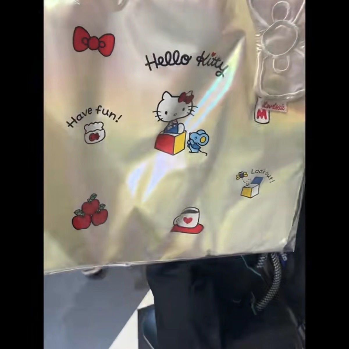 Holographic Bow Foldable Shopping Tote Bag – Japanese Kawaii Portable Handbag with Bow Charm
