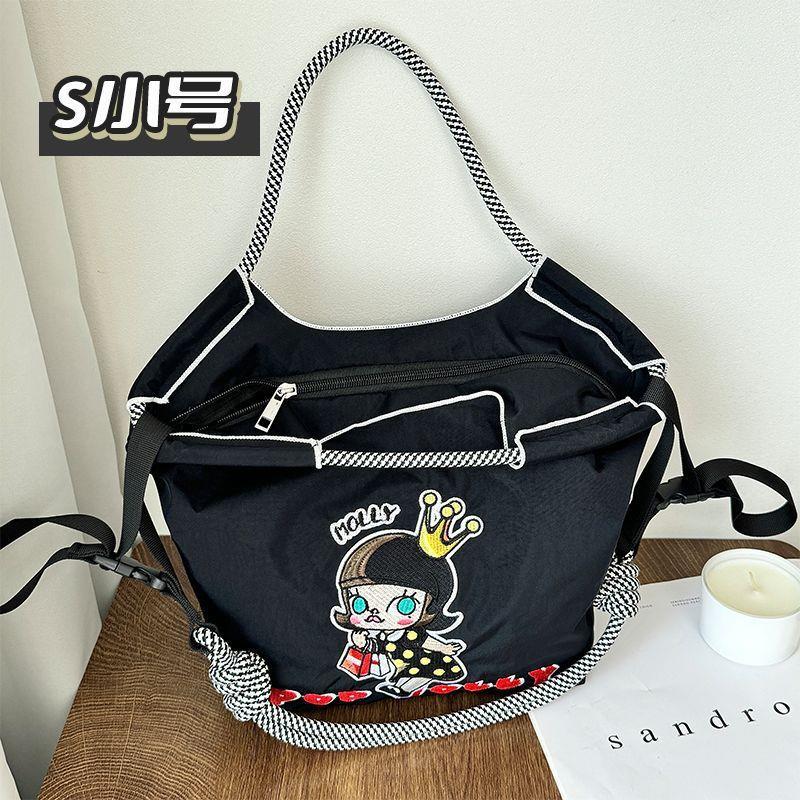 Kawaii Heavy Embroidery Canvas Tote Bag – Streetwear Shoulder Bag with Crossbody Strap