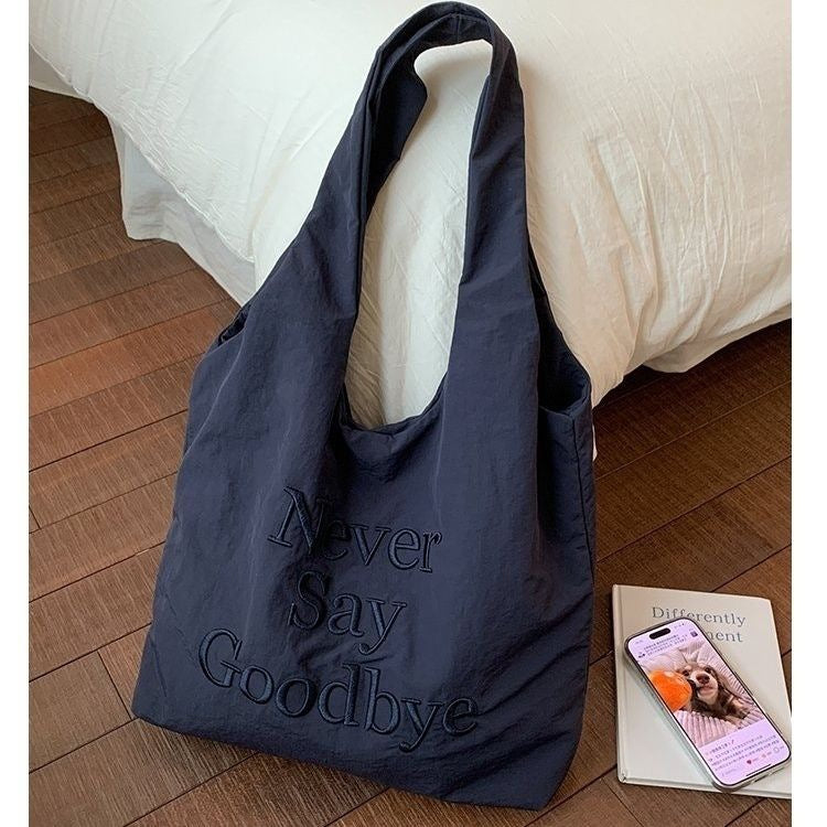 Oversized Letter Embroidery Canvas Tote Bag – Lazy Style Shoulder Bag for Daily Commute