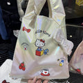 Holographic Bow Foldable Shopping Tote Bag – Japanese Kawaii Portable Handbag with Bow Charm