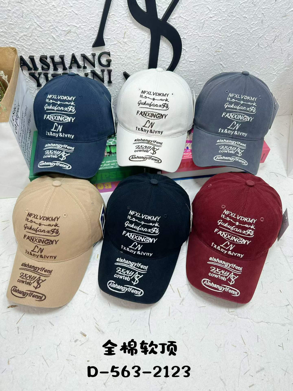 FANXINGNY Multi-Script Embroidered Soft Top Cotton Baseball Cap - All-Over Letter Print Vintage Hat