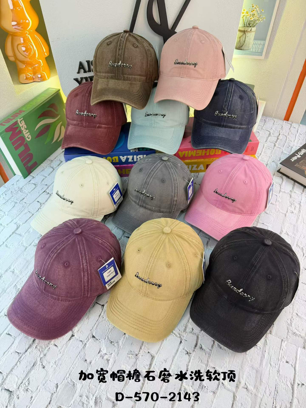 Crystal Rhinestone Cursive Script Washed Cotton Baseball Cap - Glamour Soft Top Vintage Hat 6 Colors