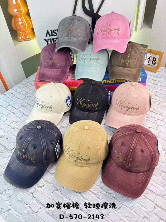 Cursive Script Studded Rivet Gold Star Washed Cotton Baseball Cap - Vintage Celestial Dad Hat 6 Colors