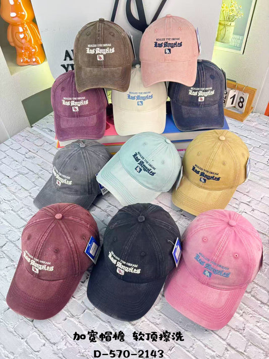 Realize The Dream Los Angeles Gothic Script Embroidered Washed Cotton Baseball Cap - Vintage Street Dad Hat 11 Colors