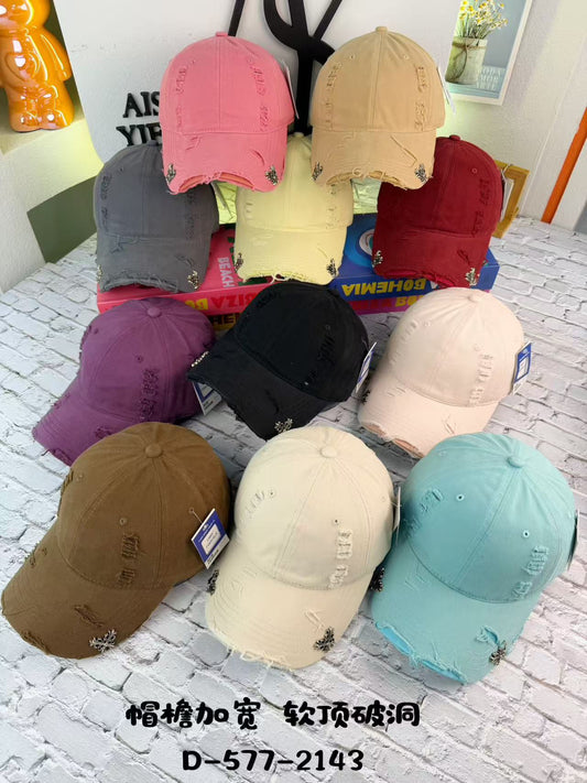 Fleur-de-Lis Silver Rivet Distressed Ripped Cotton Baseball Cap - Vintage Destroyed Blank Dad Hat 6 Colors