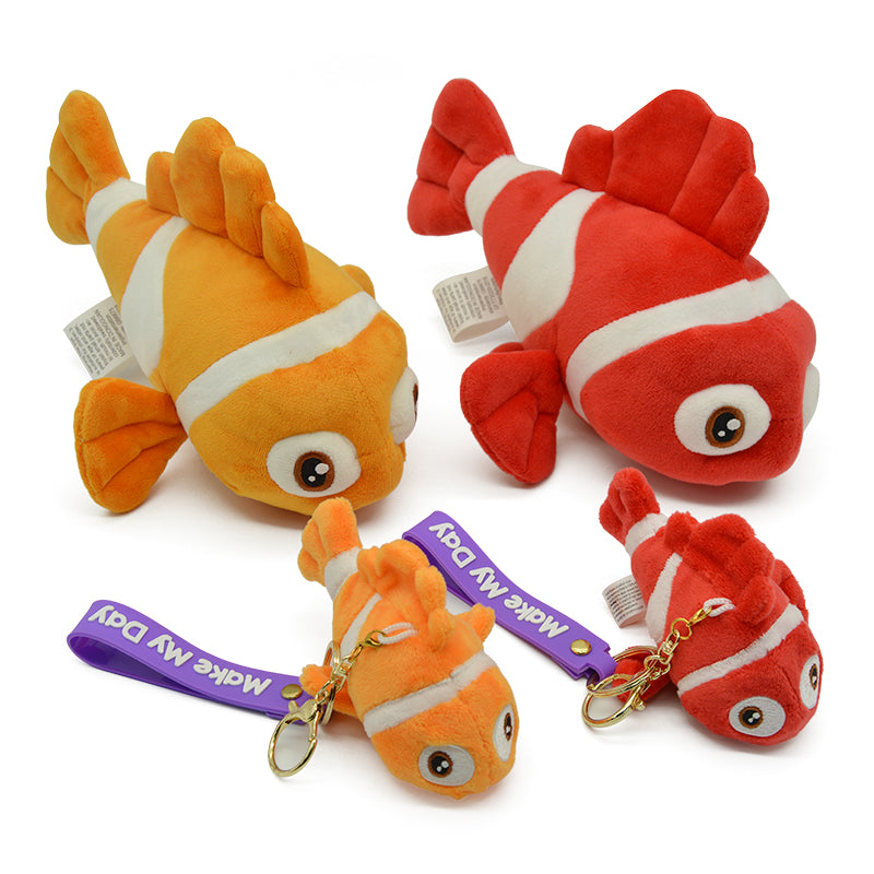 Make My Day Ocean Series | Clownfish Plush Toy & Keychain Charm – Orange & Red Stripe Kawaii Stuffed Animal | 2 Sizes