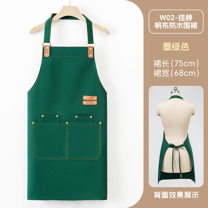 Neck-Hang Canvas Apron – Lotus Waterproof, Leather Straps & Custom Logo | 10 Colors