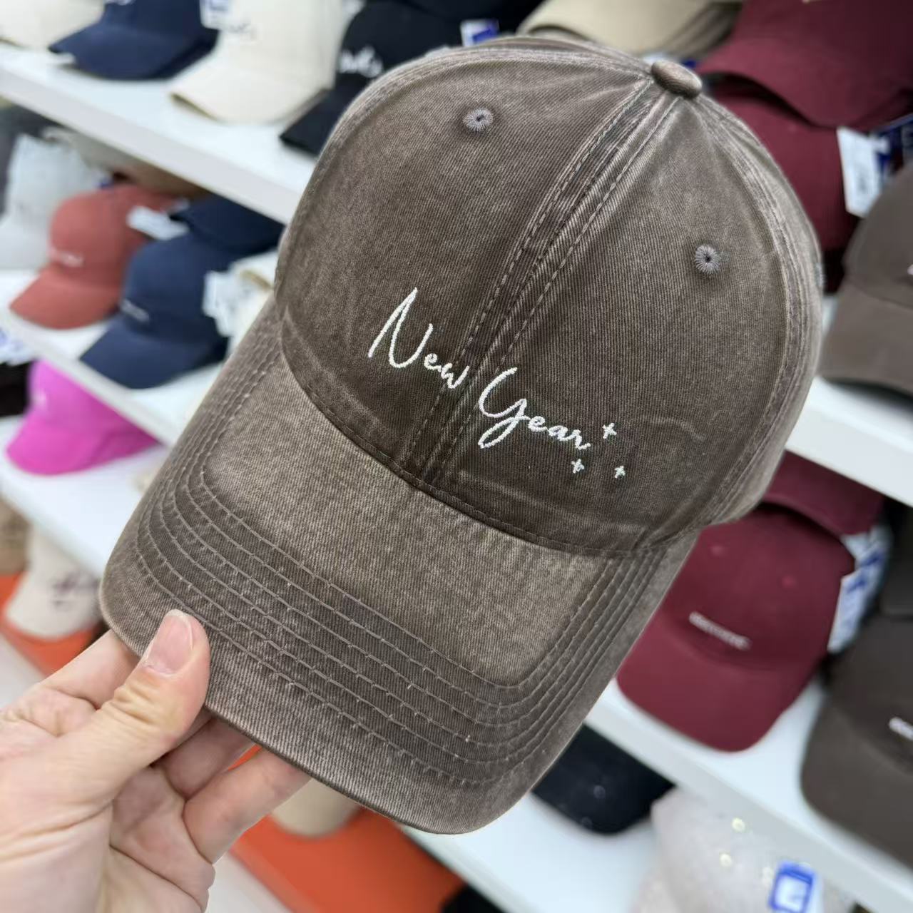 New Year+ Cursive Script Embroidered Washed Cotton Baseball Cap - Wide Brim Soft Top Dad Hat 11 Colors
