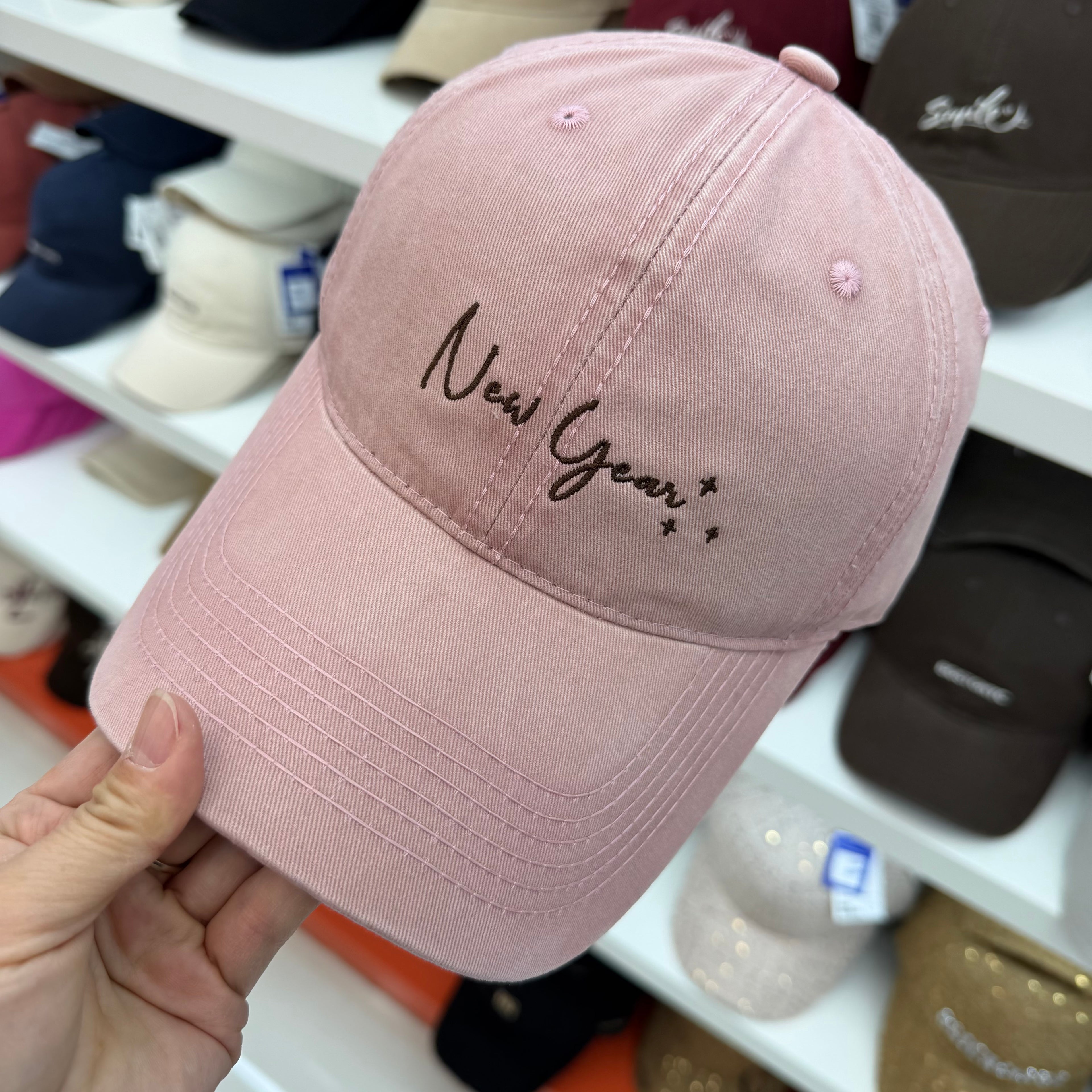 New Year+ Cursive Script Embroidered Washed Cotton Baseball Cap - Wide Brim Soft Top Dad Hat 11 Colors