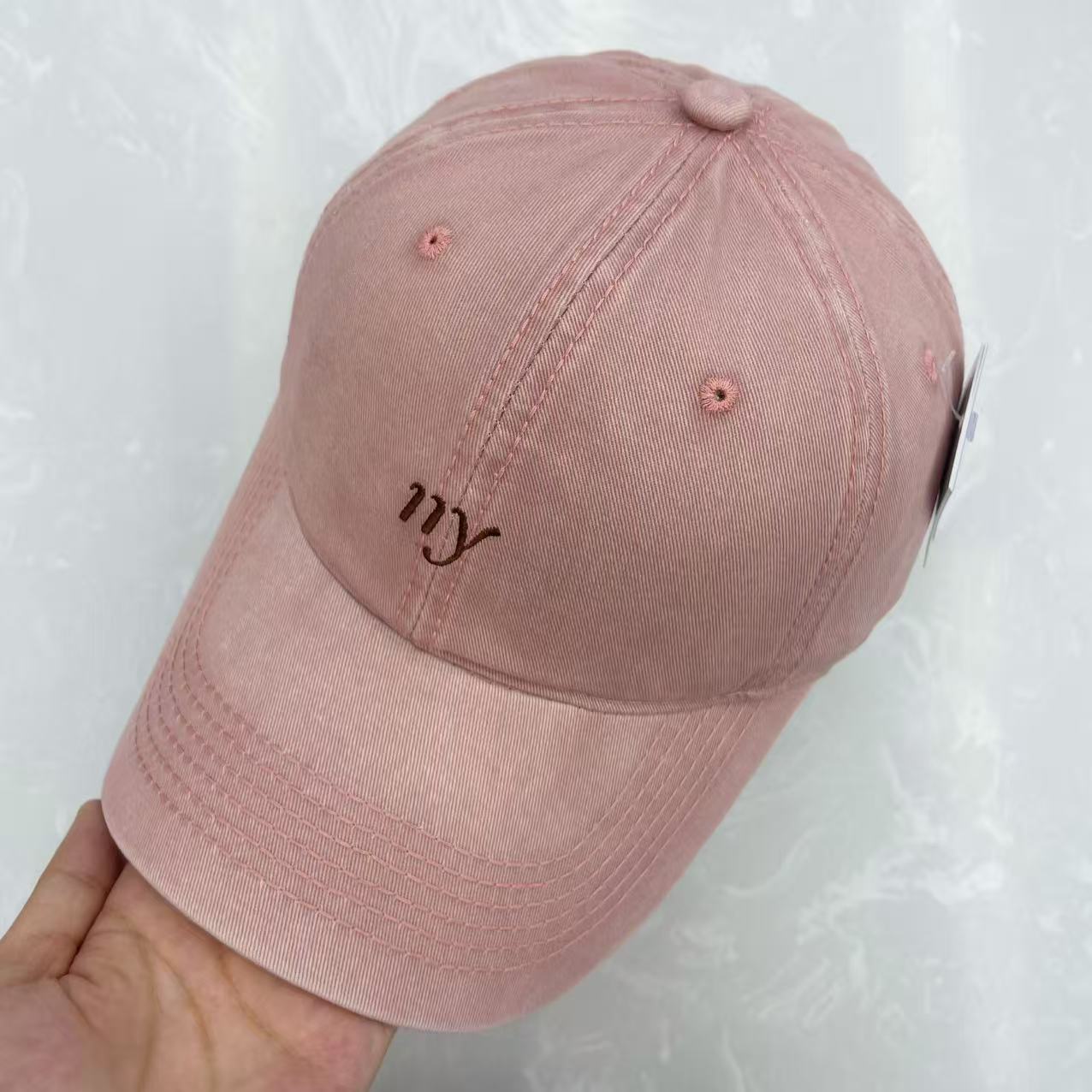 Cursive ny Script Embroidered Washed Cotton Baseball Cap - Minimalist Soft Top Vintage Hat