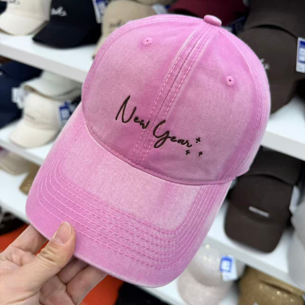 New Year+ Cursive Script Embroidered Washed Cotton Baseball Cap - Wide Brim Soft Top Dad Hat 11 Colors