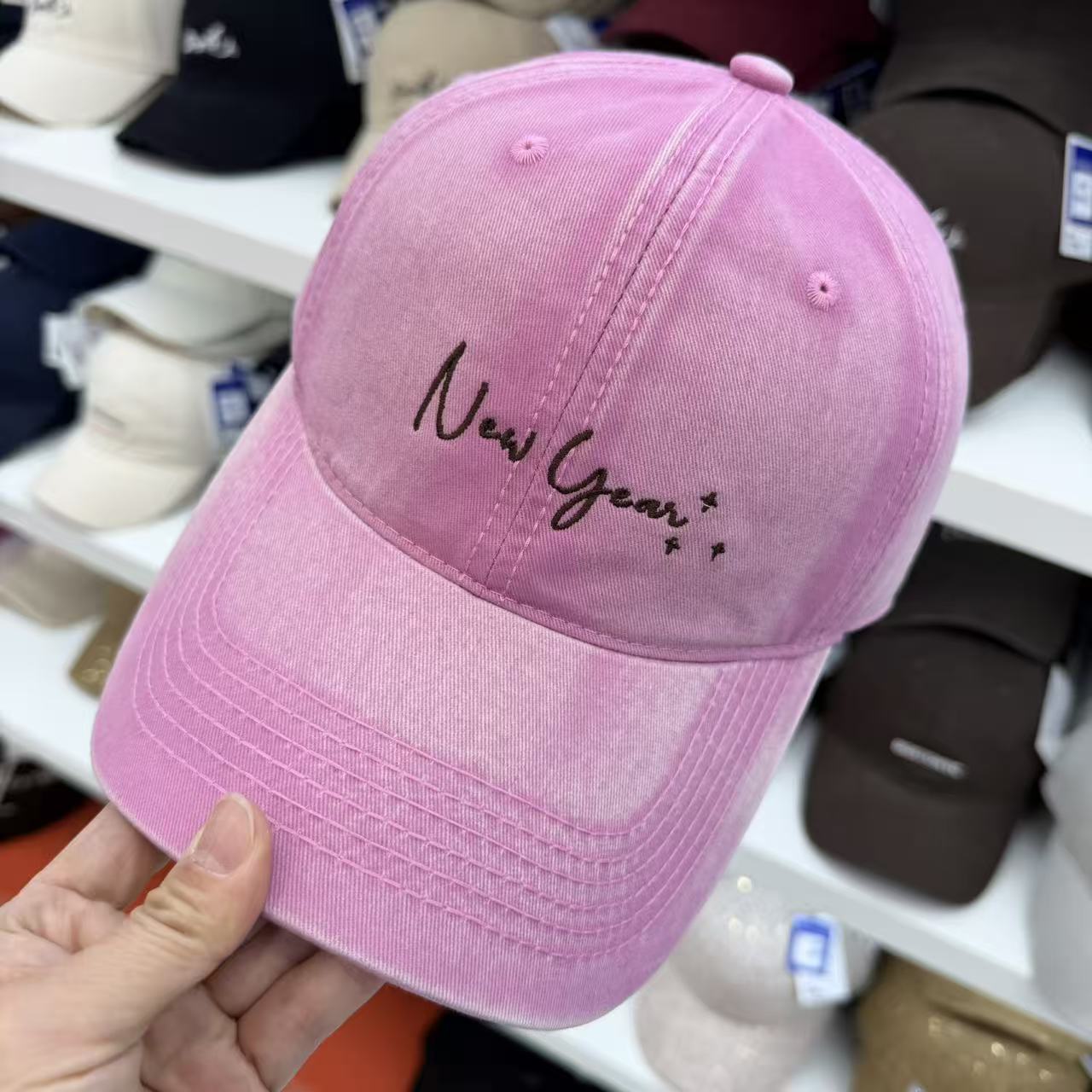New Year+ Cursive Script Embroidered Washed Cotton Baseball Cap - Wide Brim Soft Top Dad Hat 11 Colors