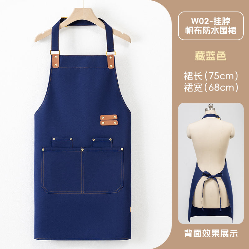 Neck-Hang Canvas Apron – Lotus Waterproof, Leather Straps & Custom Logo | 10 Colors