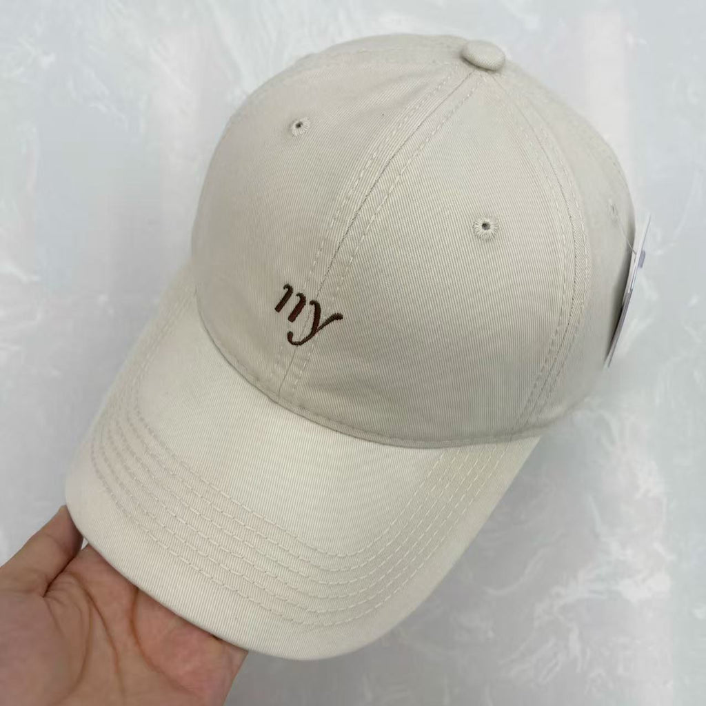Cursive ny Script Embroidered Washed Cotton Baseball Cap - Minimalist Soft Top Vintage Hat