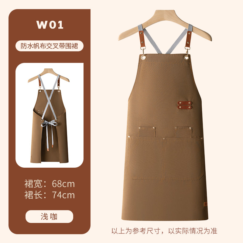 Barista Canvas Apron – Lotus-Effect Waterproof, Leather Straps & Custom Logo